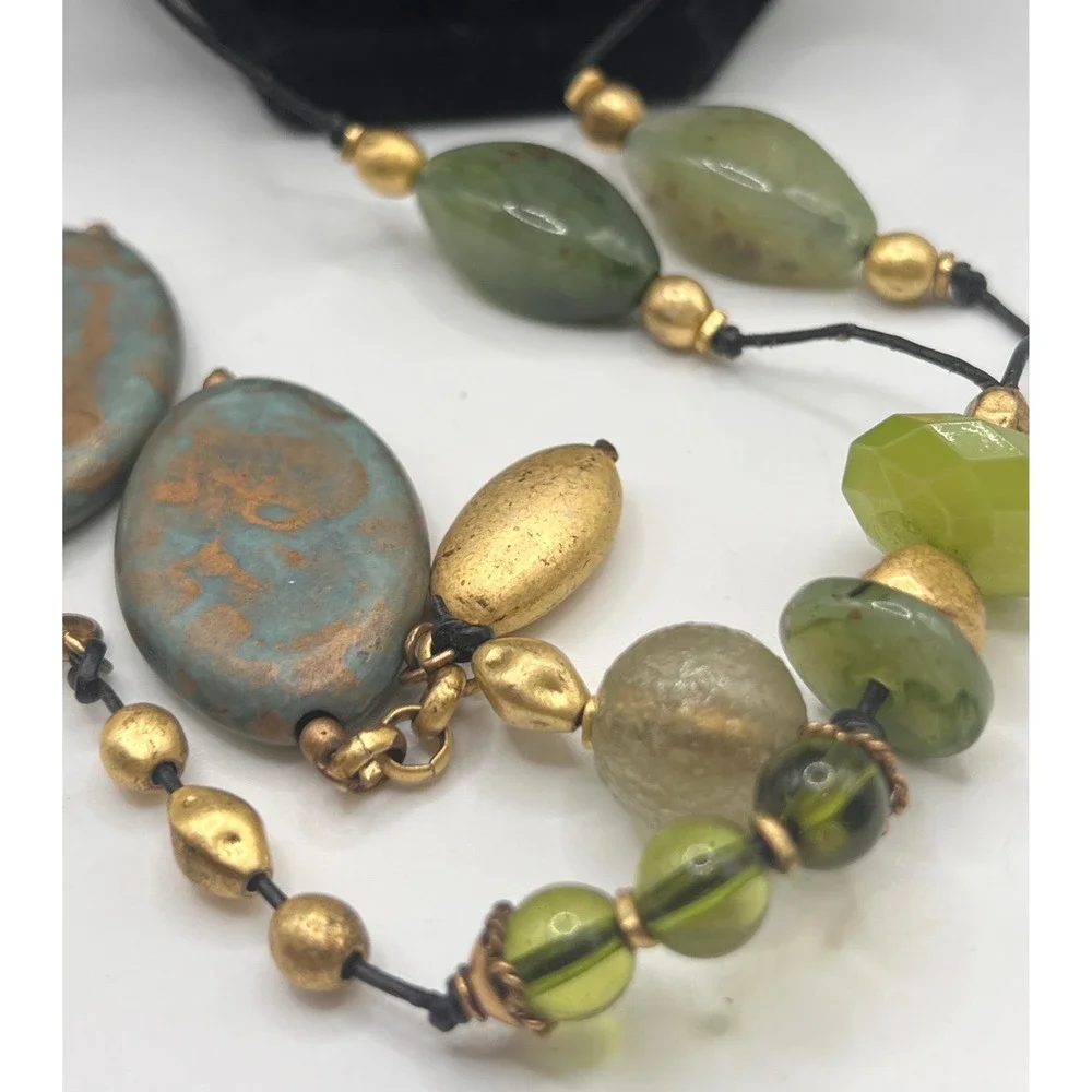 Chico's Green Stone Drop Necklace Boho Artisan 28